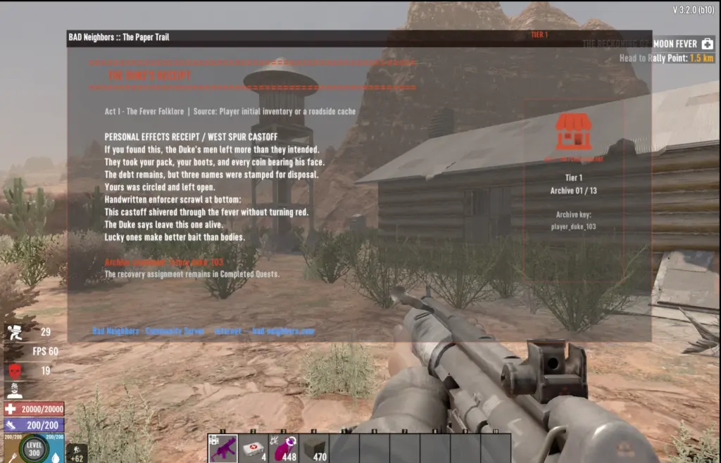 Bad Neighbors storyline quest start screen showing The Paper Trail and The Duke’s Receipt.